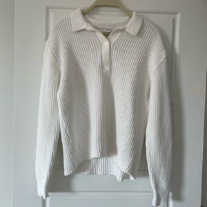 J. Crew White Ribbed Collared Sweater